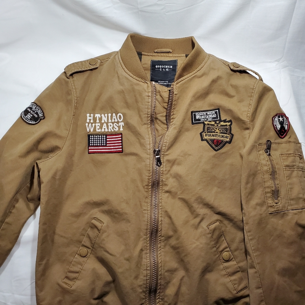 VINTAGE Retro Bomber Jacket Patches 3XL Brown